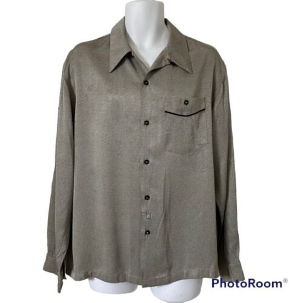 Vintage 1970s Diablo Saturday Night Fever Men's Polyester Disco Shirt L Gray
